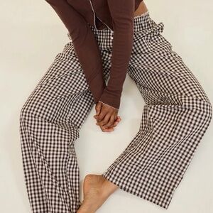 Aerie Off-Duty Poplin PJ Pants Gingham Brown XS NWT